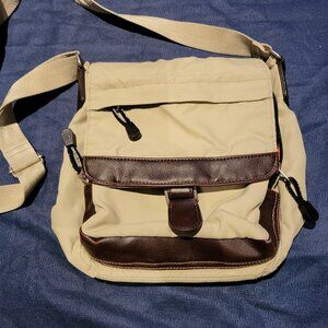 Derek Alexander Crossbody Purse Tan Beige Nylon Dark Brown Leather Trim